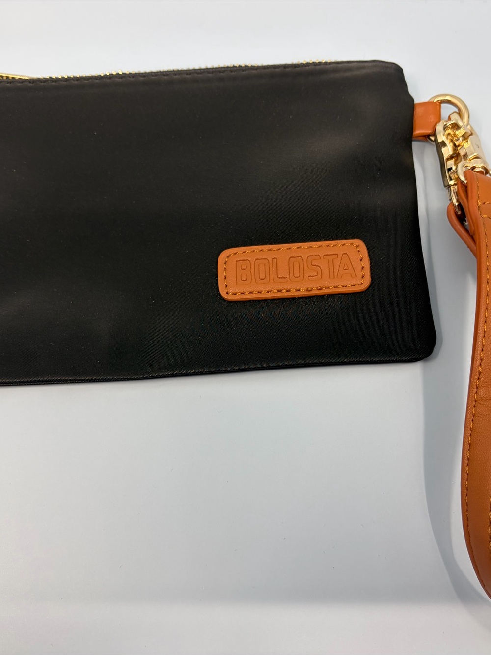 Bolosta Black Faux Vegan Leather Wristlet Clutch Pouch Zip Makeup Travel Bag